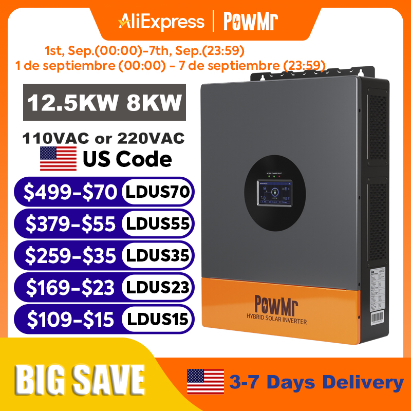 Drone Solar Charger - PowMr 12,5KW 8KW Split-Phase Omvormer 110V